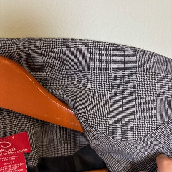 Oscar De La Renta Women Blazer 8P Gray Plaid Rhinestone Floral Design Career - Picture 6 of 16